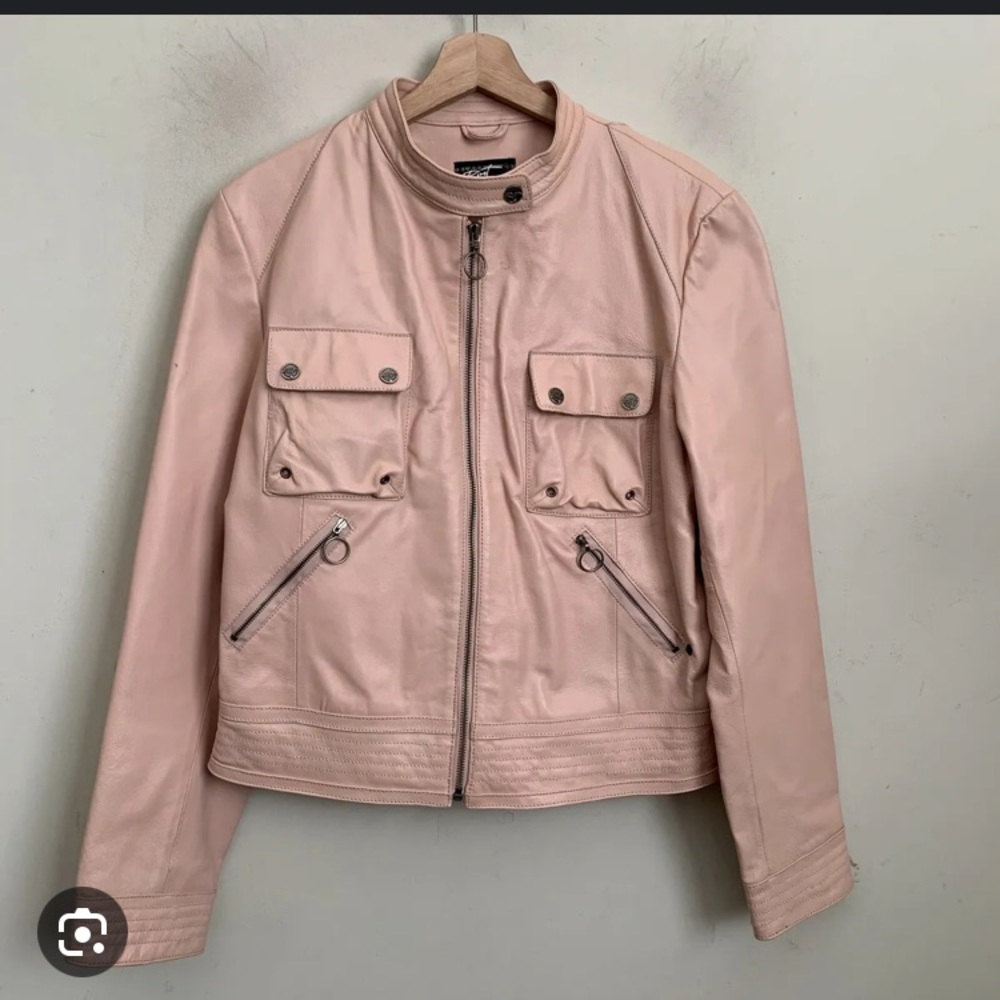 WILSONS LEATHER REAL LEATHER SOFT PINK MOTO STYLE ZIP UP JACKET NWOT SIZE SMALL